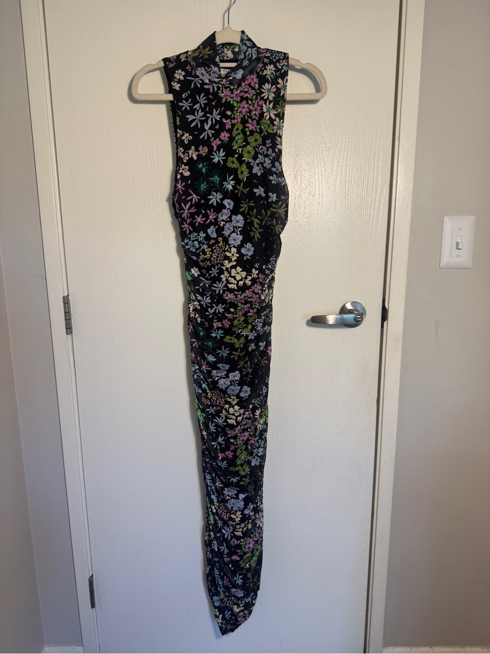 AFRM Black Floral Mock Neck Mesh Maxi Dress